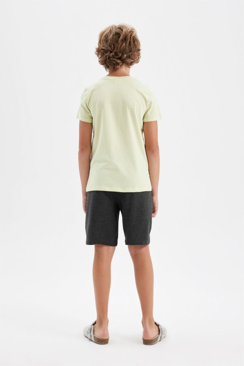 Erkek Çocuk - Genç Erkek Açık Mint Erkek Çocuk Pijama Takım Baskılı Kısa Kollu Beli Lastikli Şort Alt