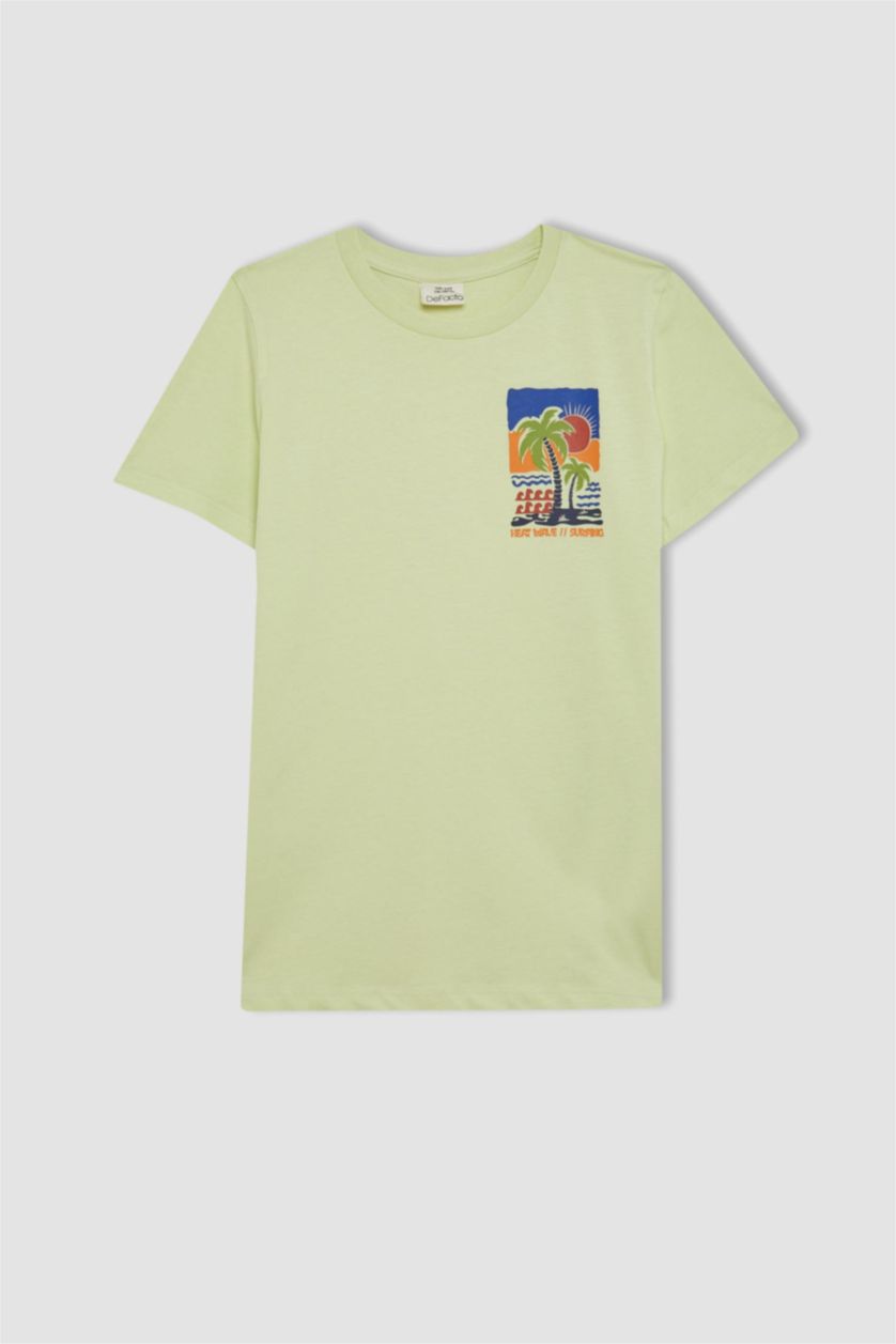 Erkek Çocuk - Genç Erkek Açık Mint Erkek Çocuk Pijama Takım Baskılı Kısa Kollu Beli Lastikli Şort Alt