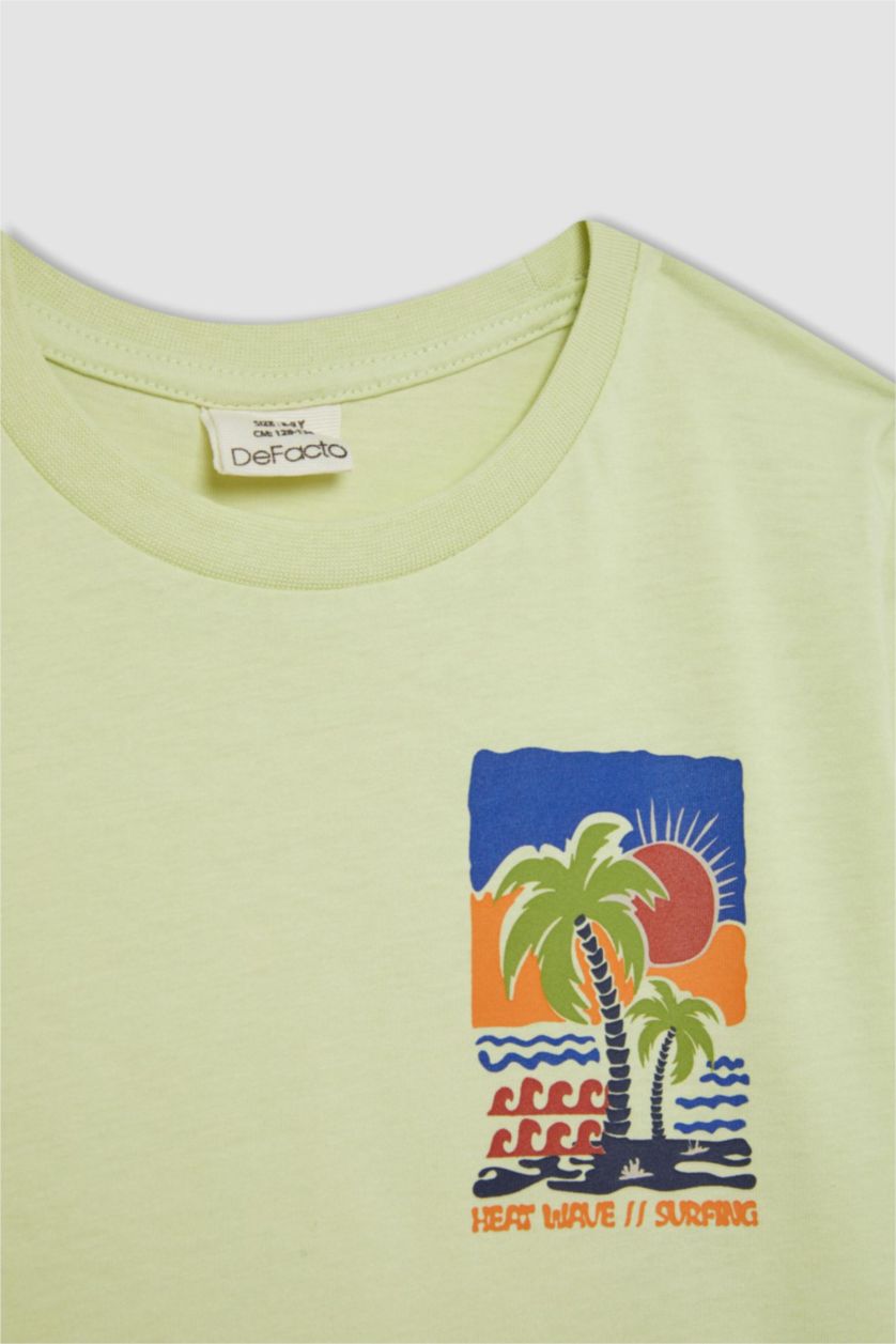 Erkek Çocuk - Genç Erkek Açık Mint Erkek Çocuk Pijama Takım Baskılı Kısa Kollu Beli Lastikli Şort Alt