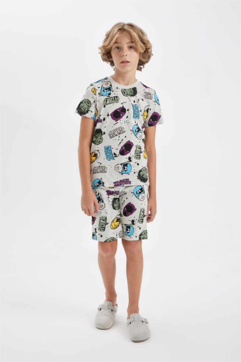 أولاد رمادي فاتح سيت بجامة ولادي قصة عادية من مارفل - قطعتين