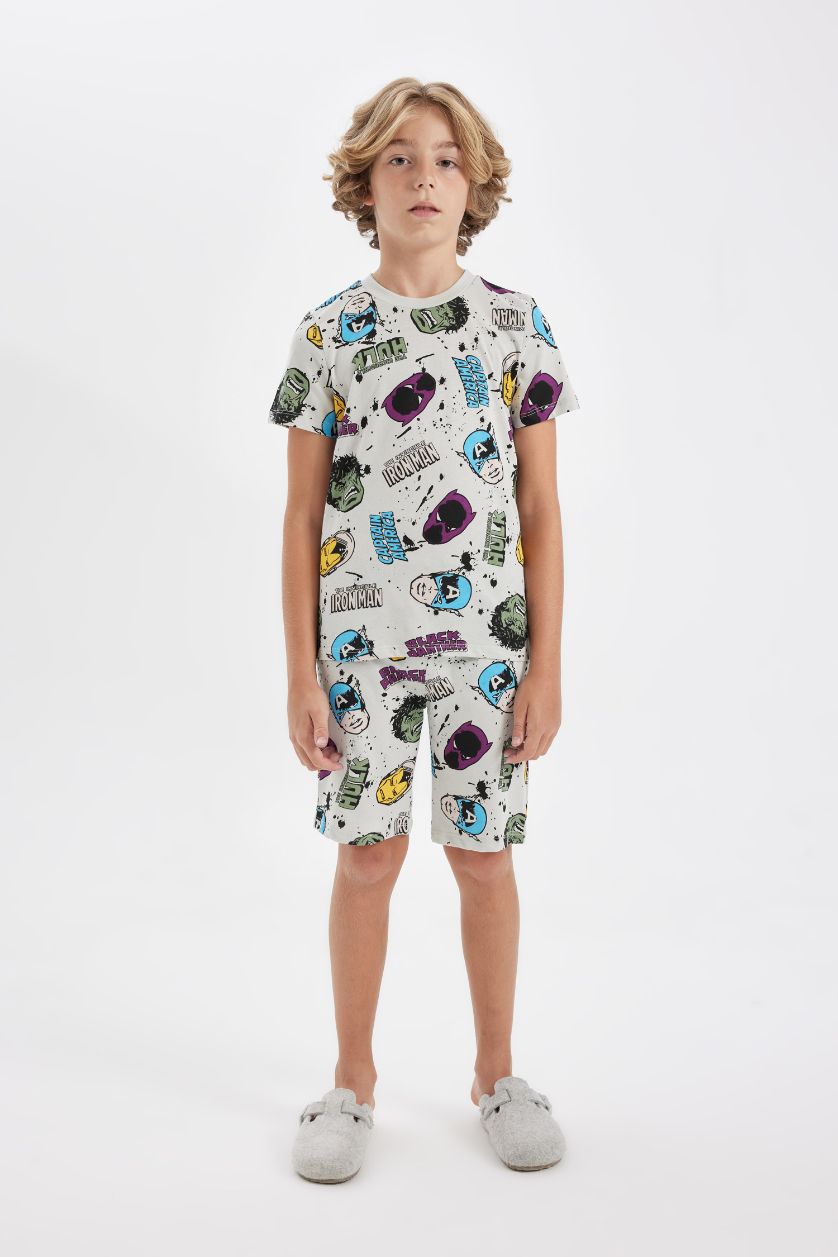 أولاد رمادي فاتح سيت بجامة ولادي قصة عادية من مارفل - قطعتين