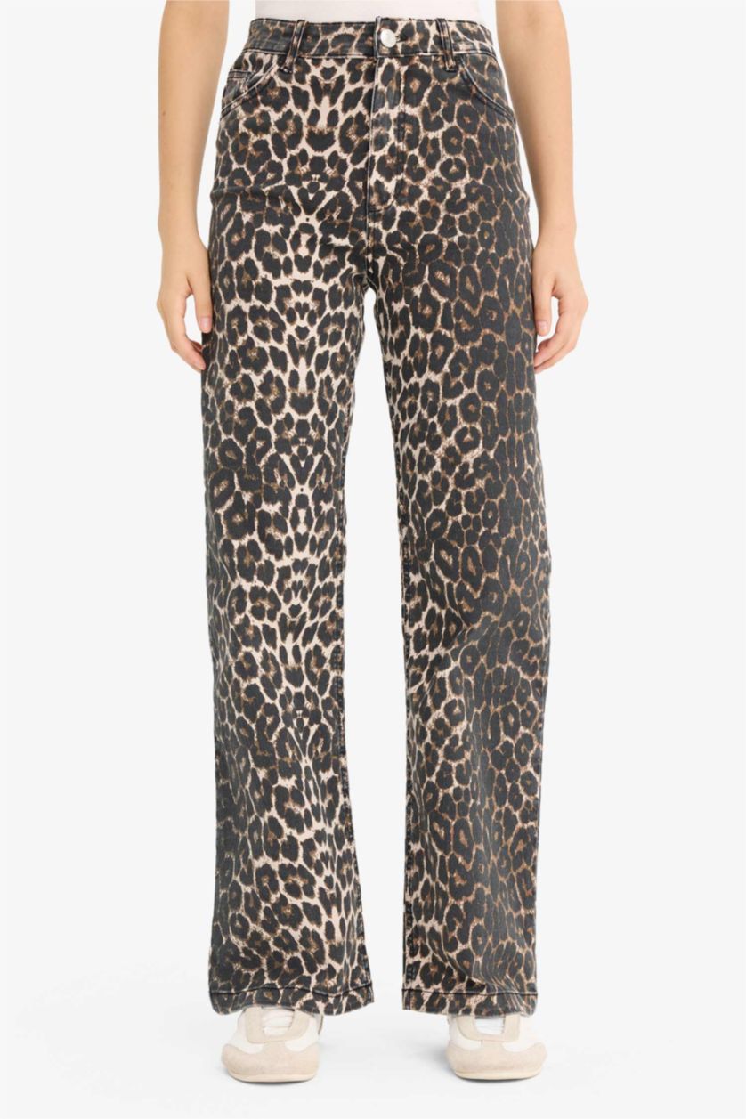 حريمي أسود بنطلون تايجر جبردين قصة مستقيمة وخصر عالي