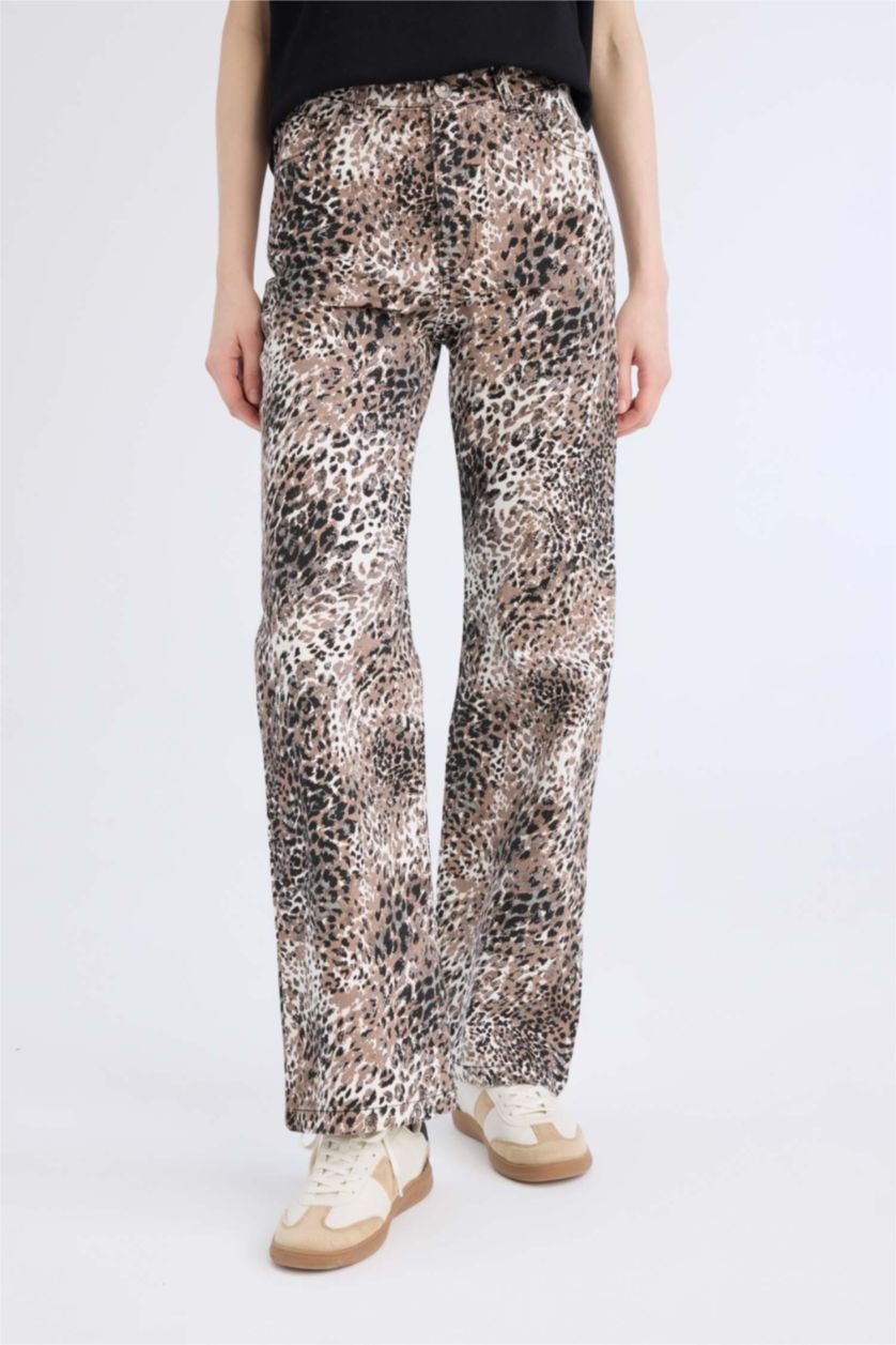 WOMAN Black Straight Fit High Waist Snake Patterned Gabardine Trousers