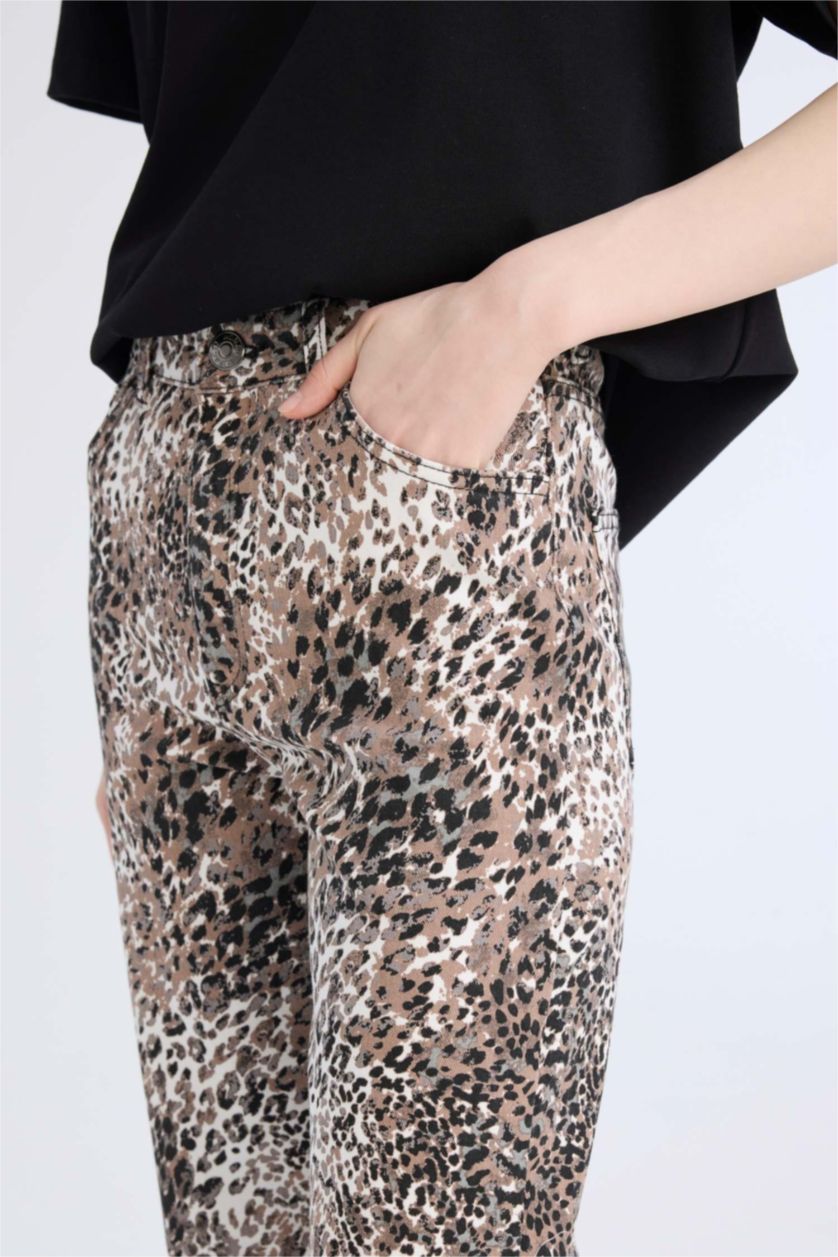 WOMAN Black Straight Fit High Waist Snake Patterned Gabardine Trousers