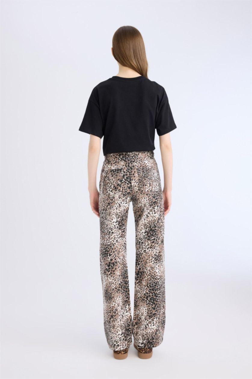 WOMAN Black Straight Fit High Waist Snake Patterned Gabardine Trousers