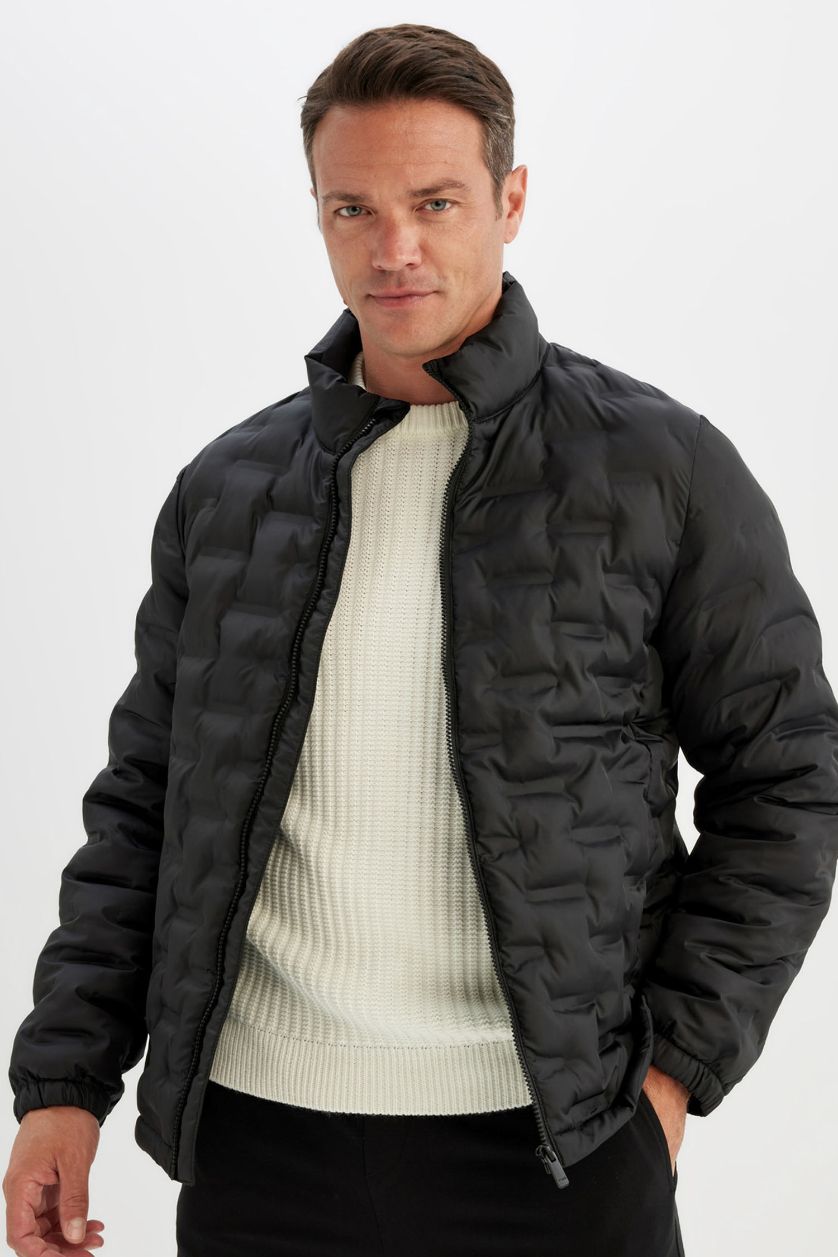 MAN Black Black Waterproof Slim Fit Zippered Quilted Puffer Jacket
