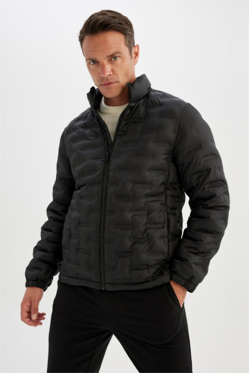 MAN Black Black Waterproof Slim Fit Zippered Quilted Puffer Jacket