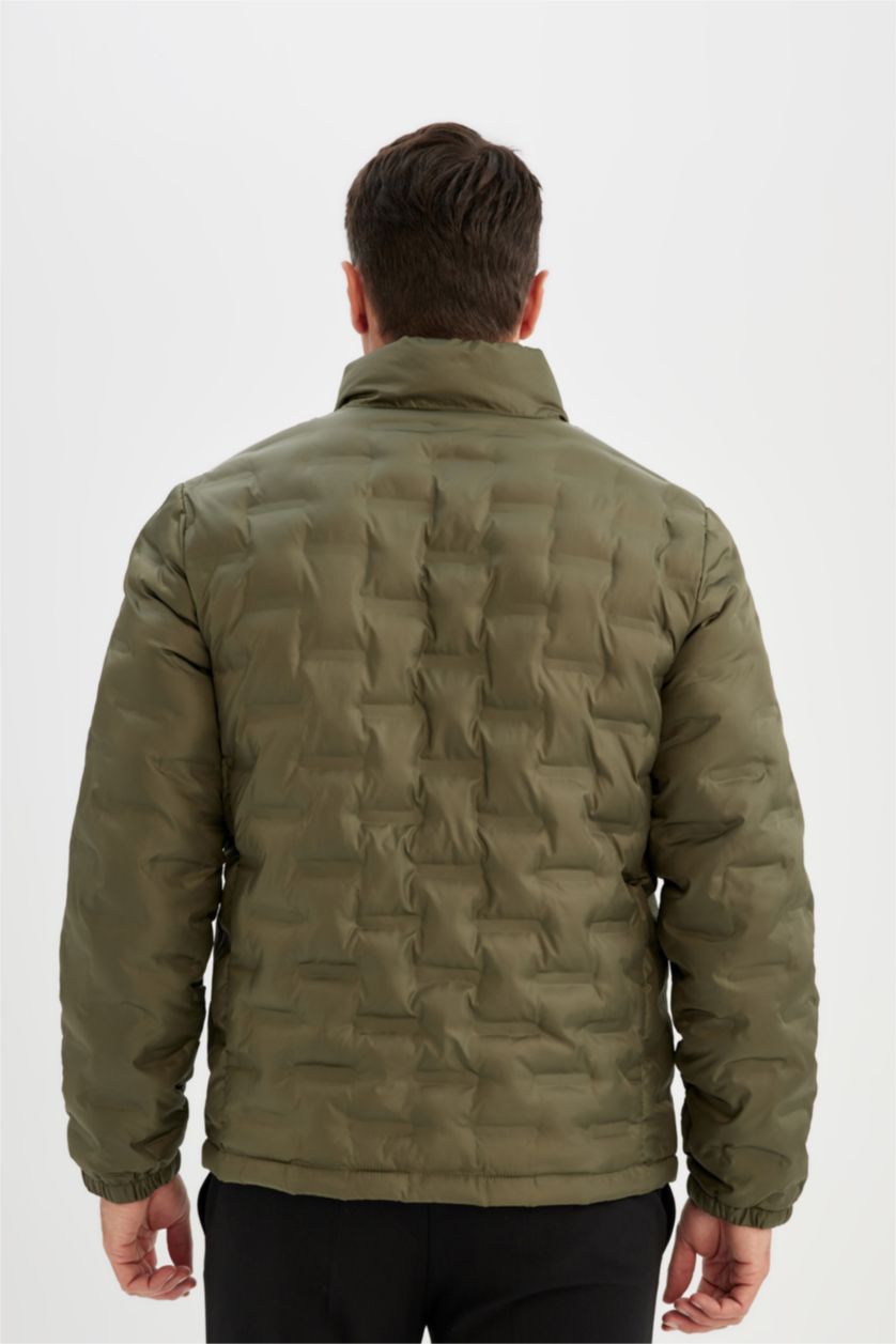 رجالي كاكي جاكيت بامب سليم فيت بياقة عالية وتر برووف بجيب وسوسته