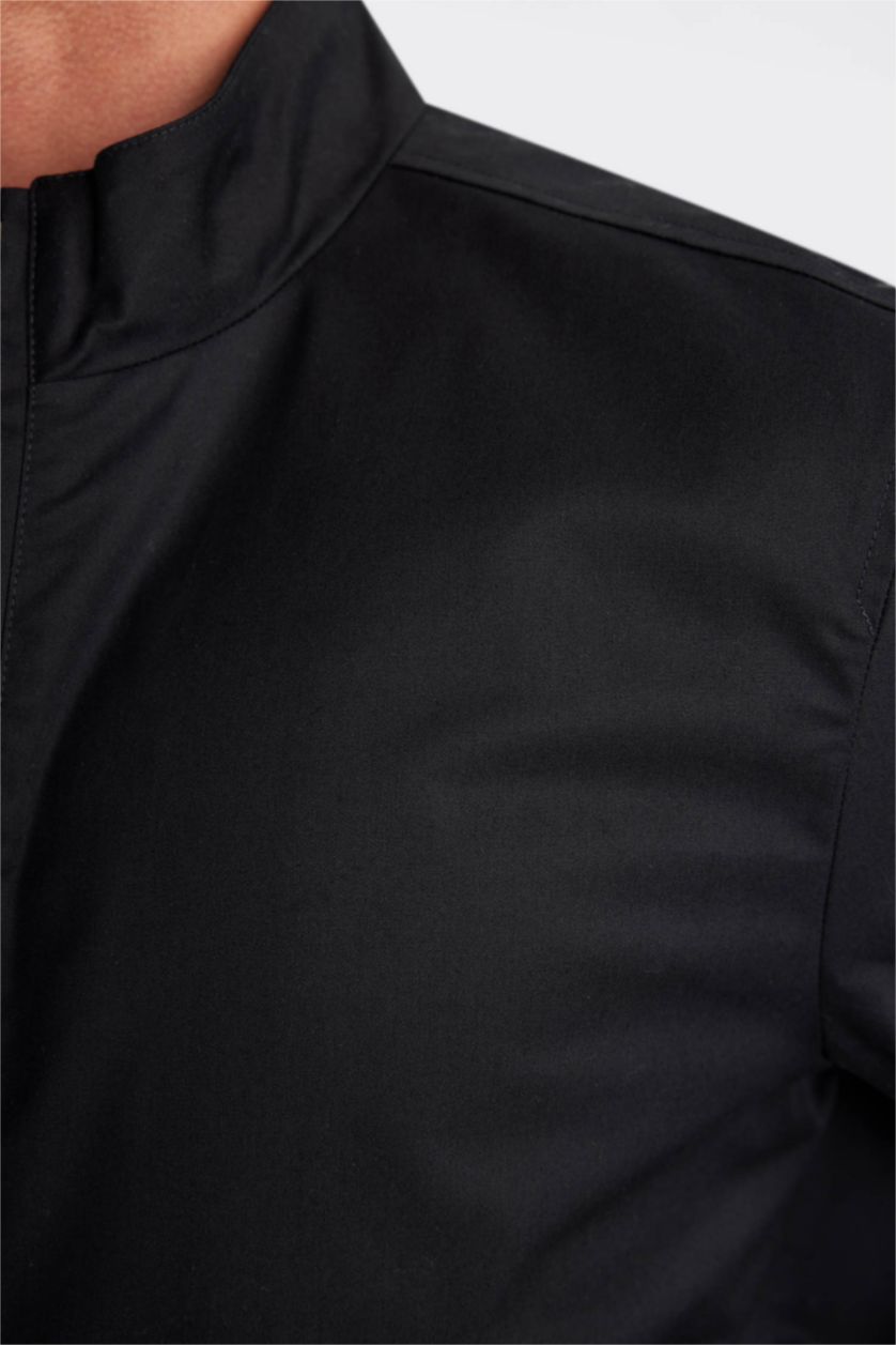 رجالي أسود جاكيت خفيف سليم فيت بياقة عالية وتر برووف بجيوب بسوسته