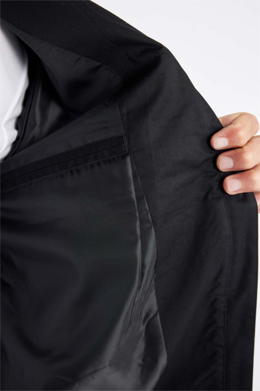 رجالي أسود جاكيت خفيف سليم فيت بياقة عالية وتر برووف بجيوب بسوسته