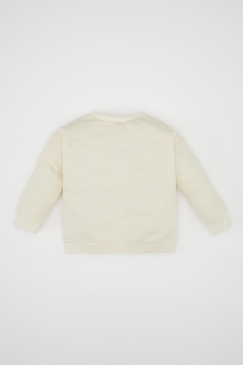 Erkek Bebek Açık Taş Erkek Bebek Bisiklet Yaka Dinozor Baskılı Sweatshirt