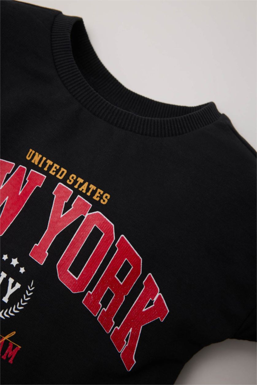 Erkek Bebek Antrasit Erkek Bebek Bisiklet Yaka Baskılı İçi Yumuşak Tüylü Sweatshirt