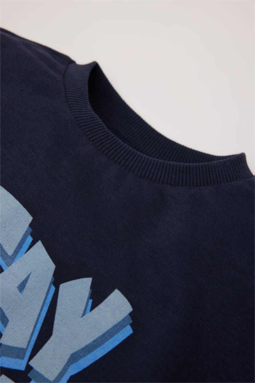 Erkek Bebek Lacivert Erkek Bebek Bisiklet Yaka Baskılı Sweatshirt