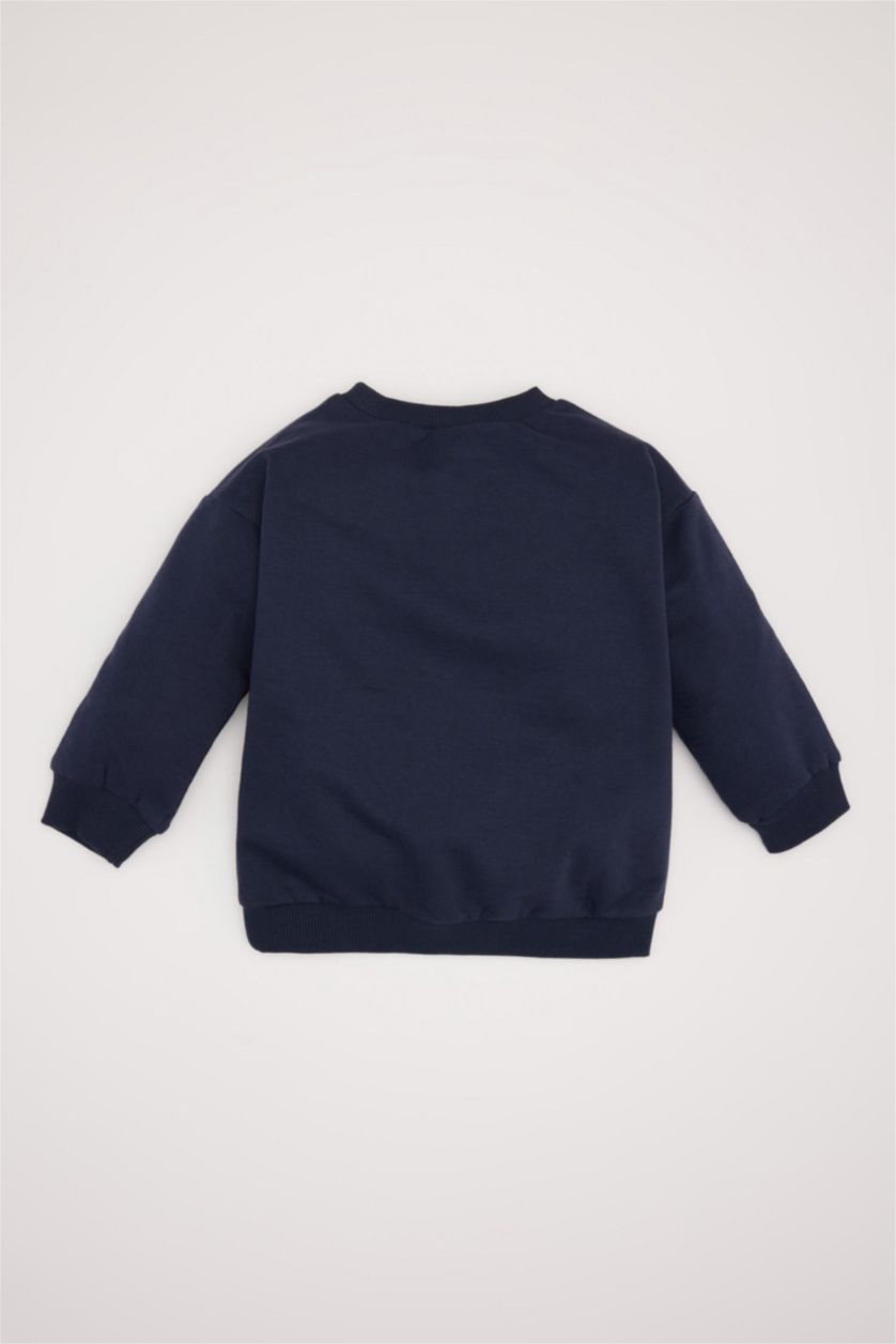 Erkek Bebek Lacivert Erkek Bebek Bisiklet Yaka Baskılı Sweatshirt