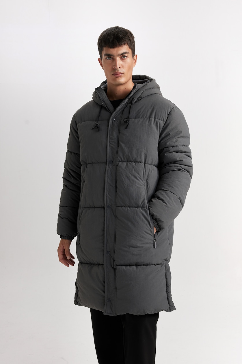 Erkek Antrasit Çıtçıtlı Parka