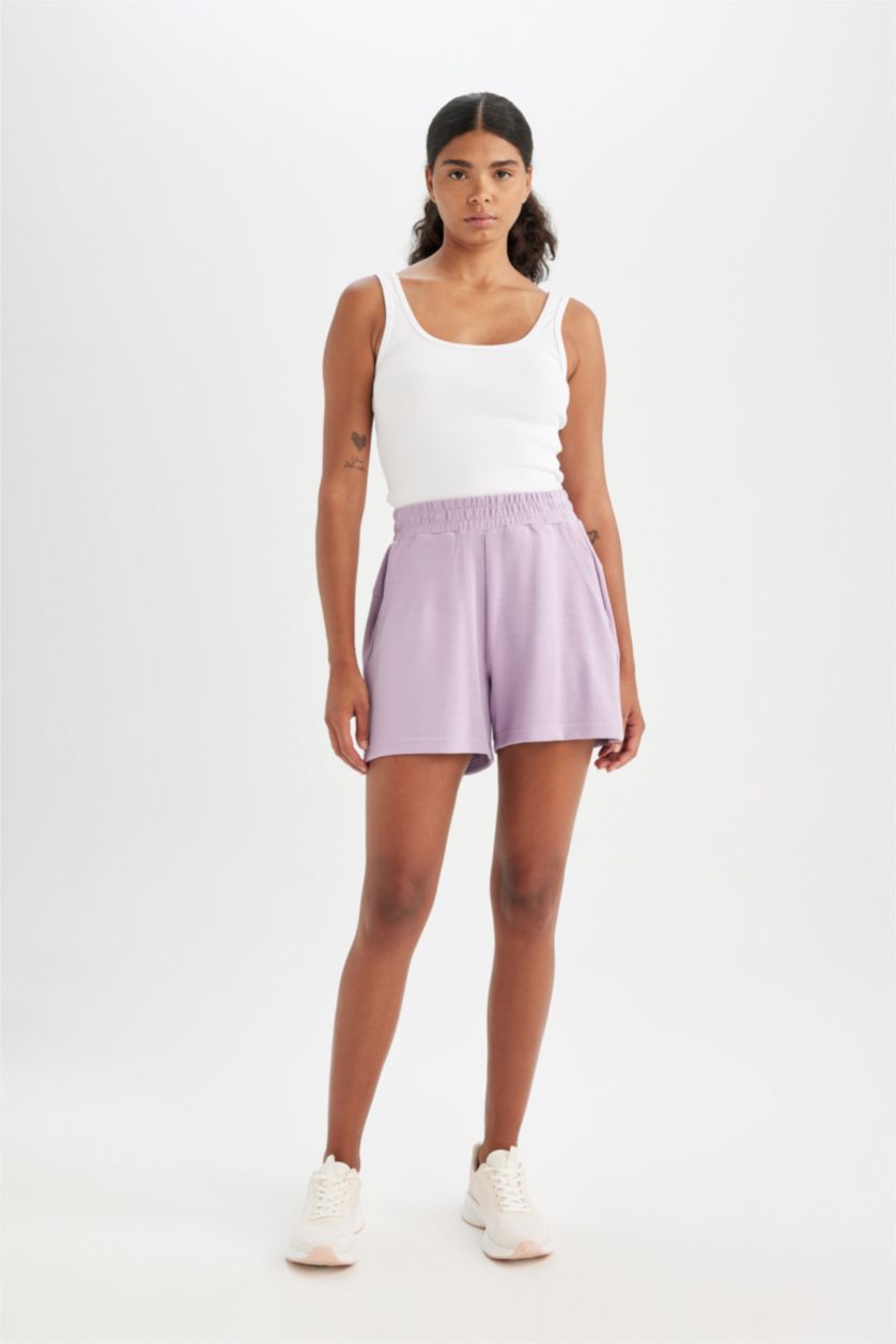 Kadın Lila Standart Fıt Sporcu Kısa Paça Modal Şort