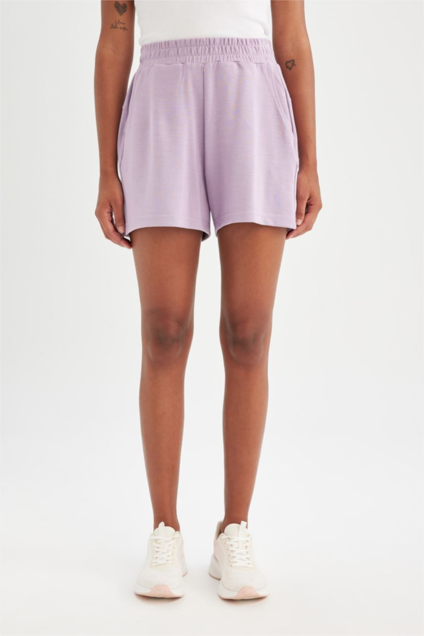 Kadın Lila Standart Fıt Sporcu Kısa Paça Modal Şort