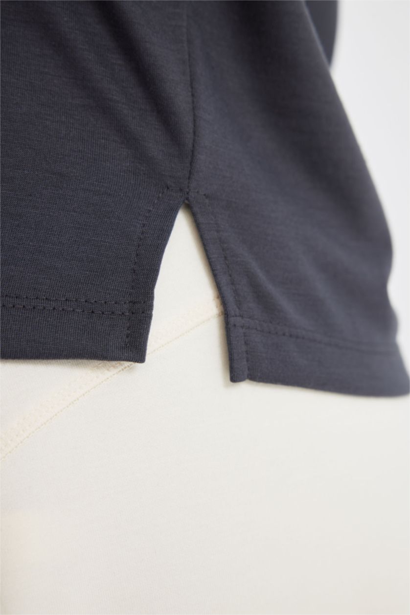 Kadın Antrasit DeFactoFit Crop Bisiklet Yaka Sporcu Modal Kısa Kollu Tişört