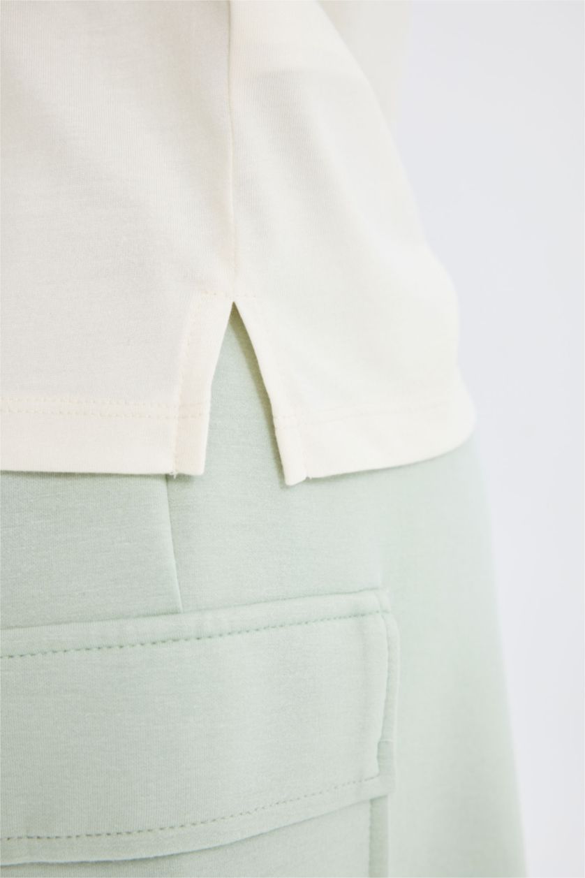 Kadın Kum DeFactoFit Crop Bisiklet Yaka Sporcu Modal Kısa Kollu Tişört