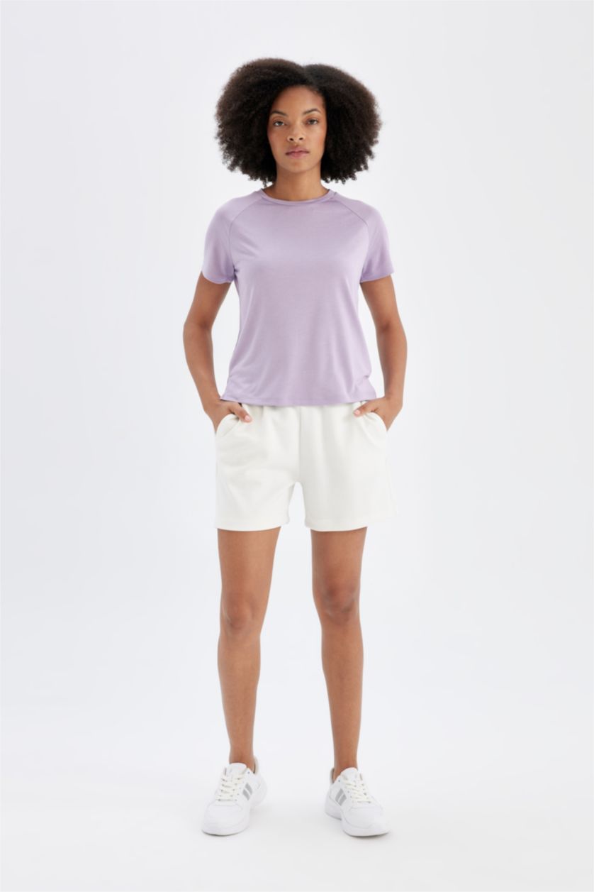 WOMAN Lilac Crew Neck Sports Crop T-Shirt