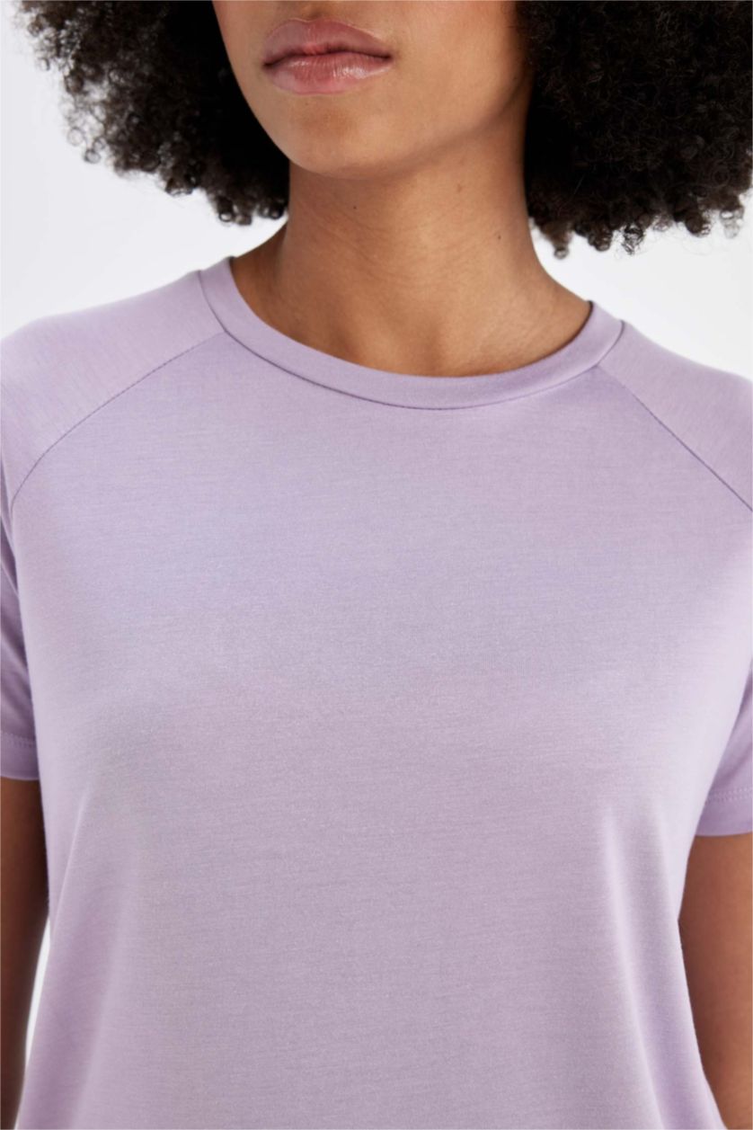 WOMAN Lilac Crew Neck Sports Crop T-Shirt