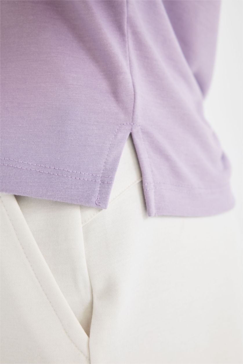WOMAN Lilac Crew Neck Sports Crop T-Shirt