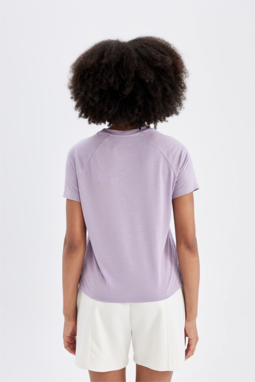 WOMAN Lilac Crew Neck Sports Crop T-Shirt