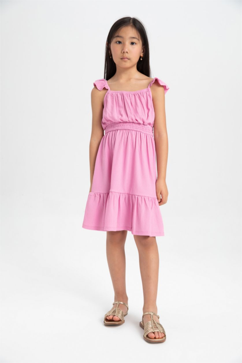 Girls & Teens Pink Girl Strappy Wrinkled Dress