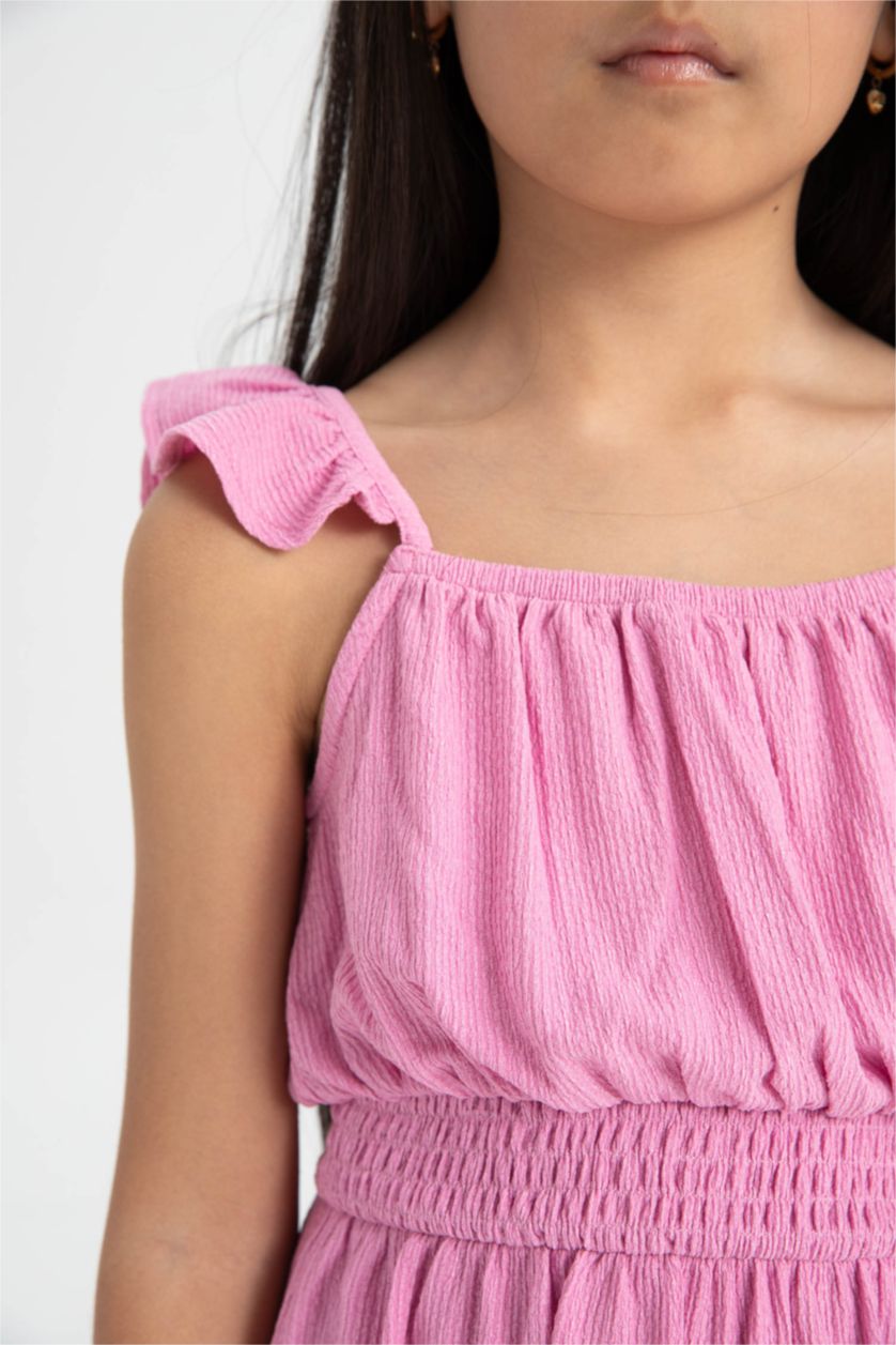 Girls & Teens Pink Girl Strappy Wrinkled Dress
