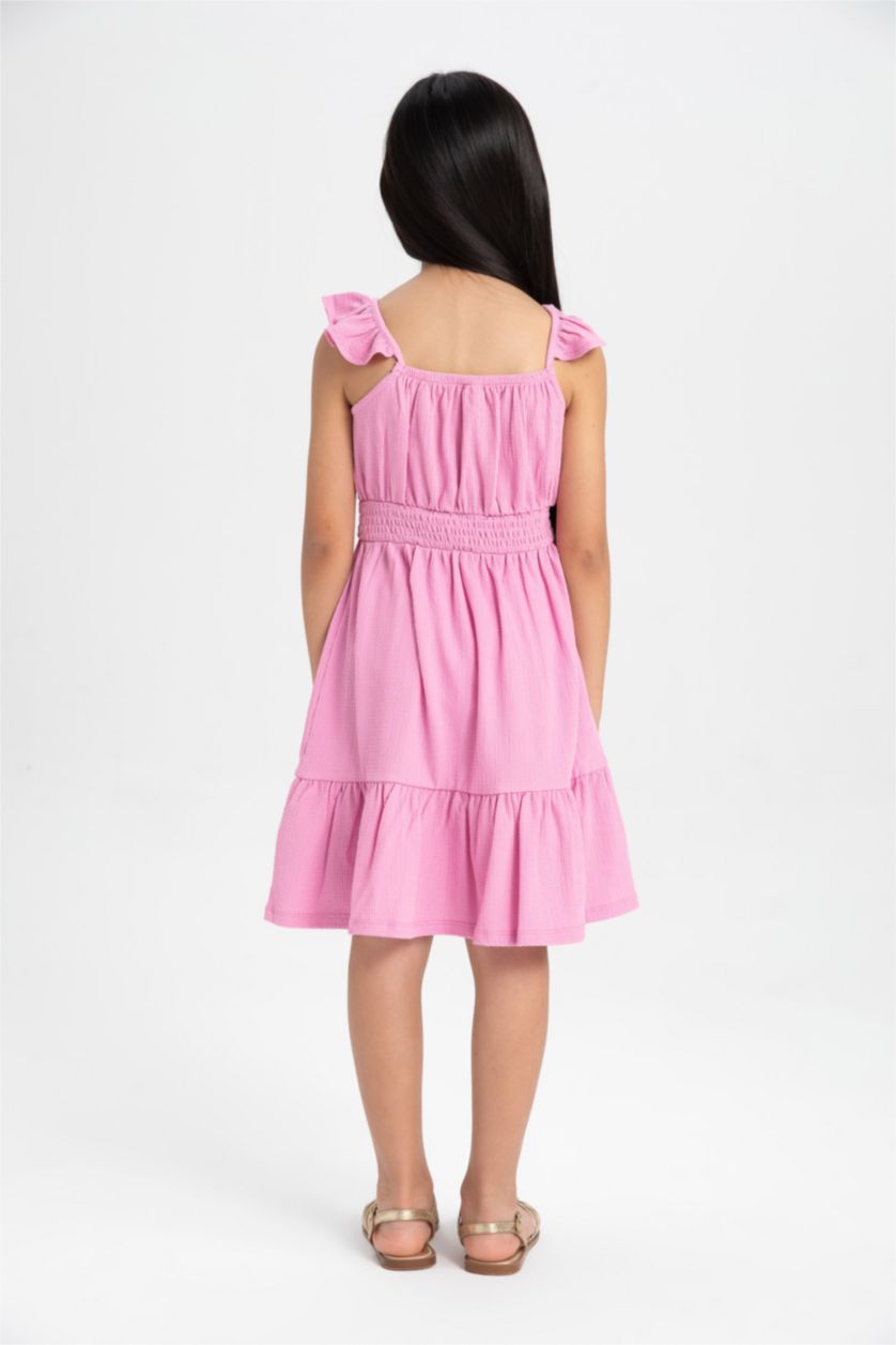 Girls & Teens Pink Girl Strappy Wrinkled Dress