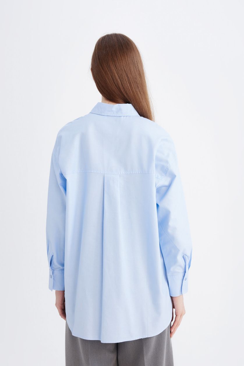 Kadın Açık Mavi Relax Fit Oxford Uzun Kollu Gömlek Tunik