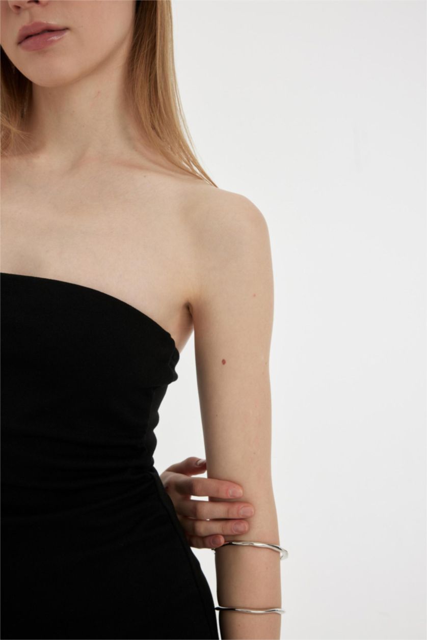 Kadın Siyah Balloon Fıt Straplez Kolsuz Mini Elbise