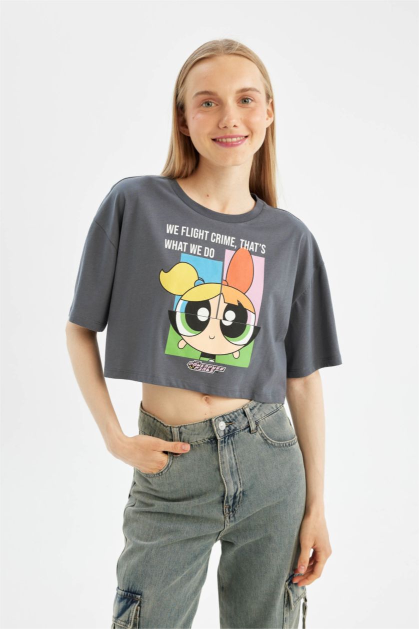 WOMAN Anthracite PowerPuff Girls Oversize Fit Crew Neck Printed T-Shirt
