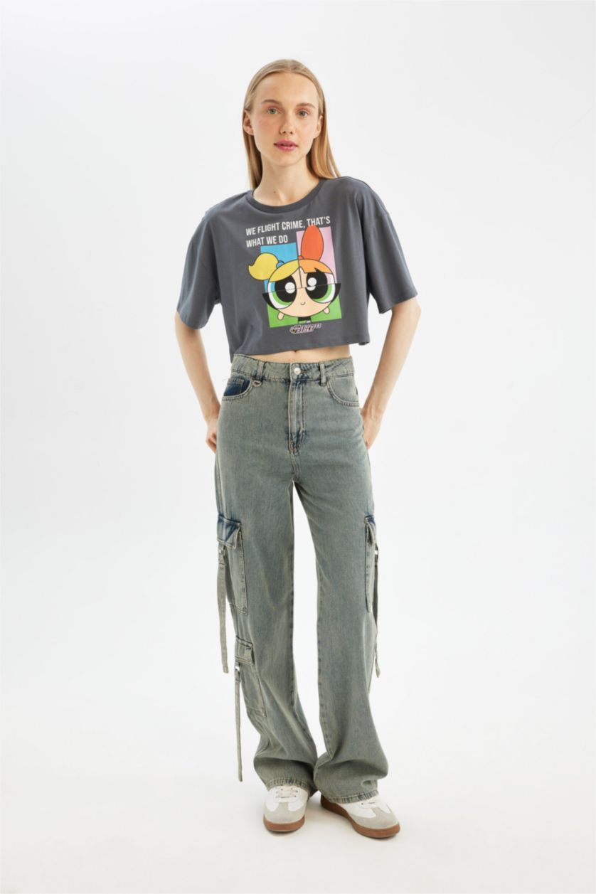 WOMAN Anthracite PowerPuff Girls Oversize Fit Crew Neck Printed T-Shirt