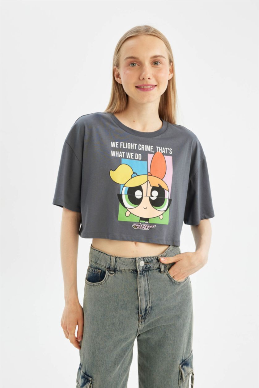 WOMAN Anthracite PowerPuff Girls Oversize Fit Crew Neck Printed T-Shirt