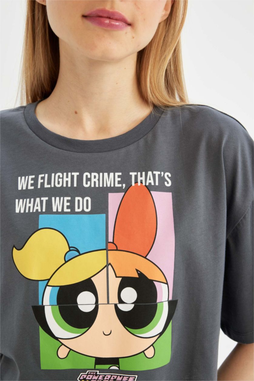 WOMAN Anthracite PowerPuff Girls Oversize Fit Crew Neck Printed T-Shirt