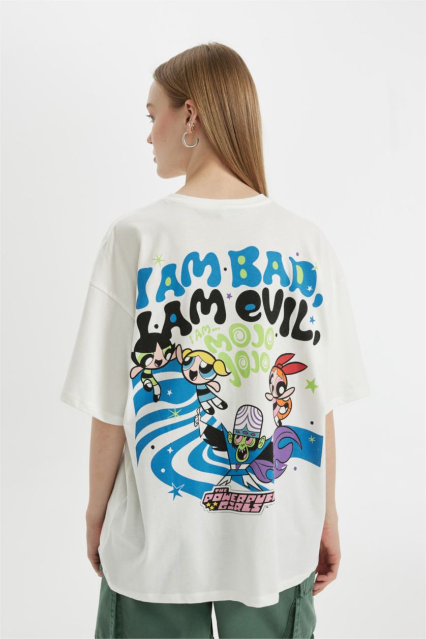 WOMAN White PowerPuff Girls Oversize Fit Crew Neck Printed T-Shirt