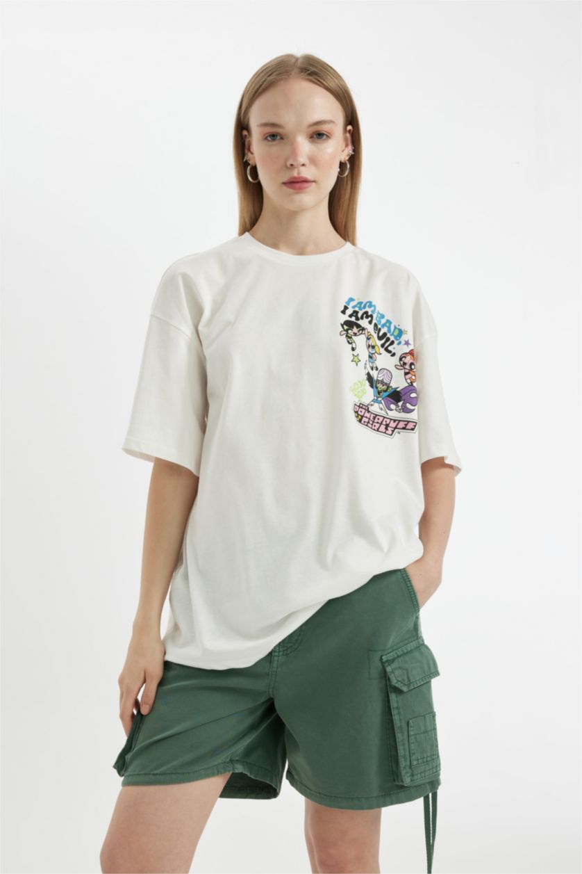 WOMAN White PowerPuff Girls Oversize Fit Crew Neck Printed T-Shirt