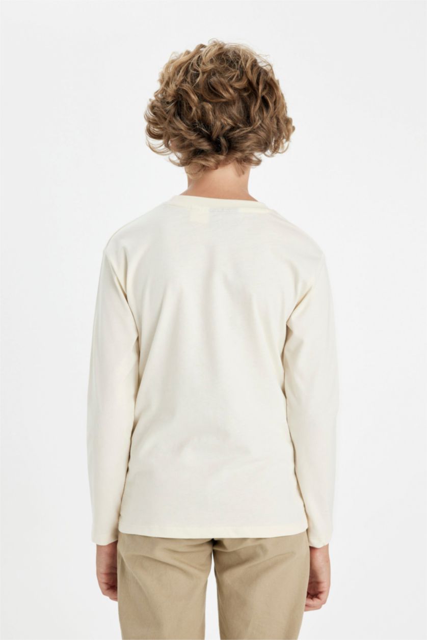 Erkek Çocuk - Genç Erkek Ekru Erkek Çocuk Minecraft Bisiklet Yaka Uzun Kollu Tişört