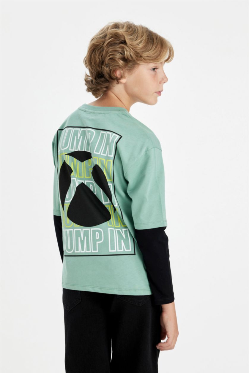 أولاد أخضر تيشيرت ولادي كم طويل قصة عادية بطبعة من الخلف