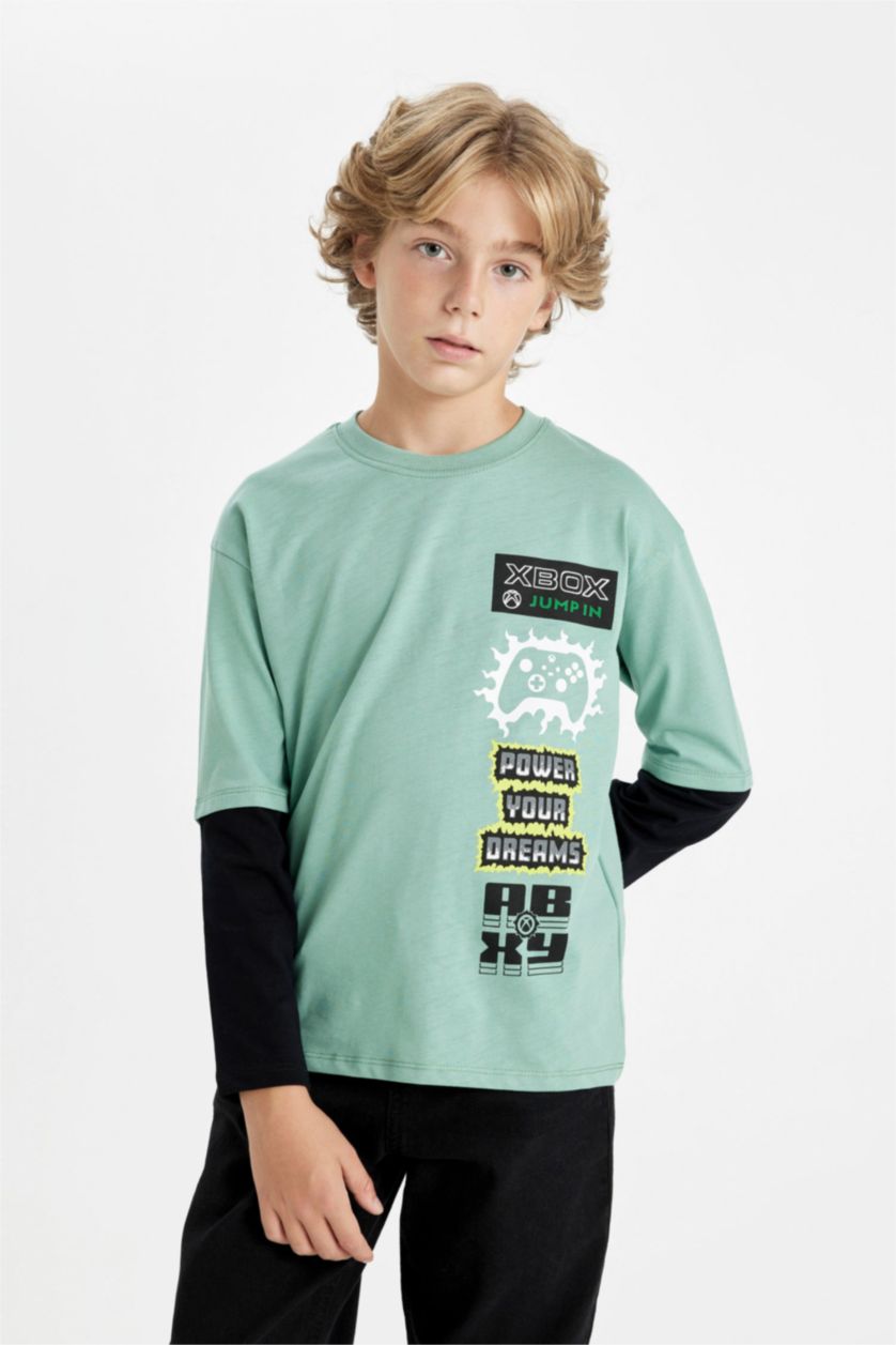 أولاد أخضر تيشيرت ولادي كم طويل قصة عادية بطبعة من الخلف