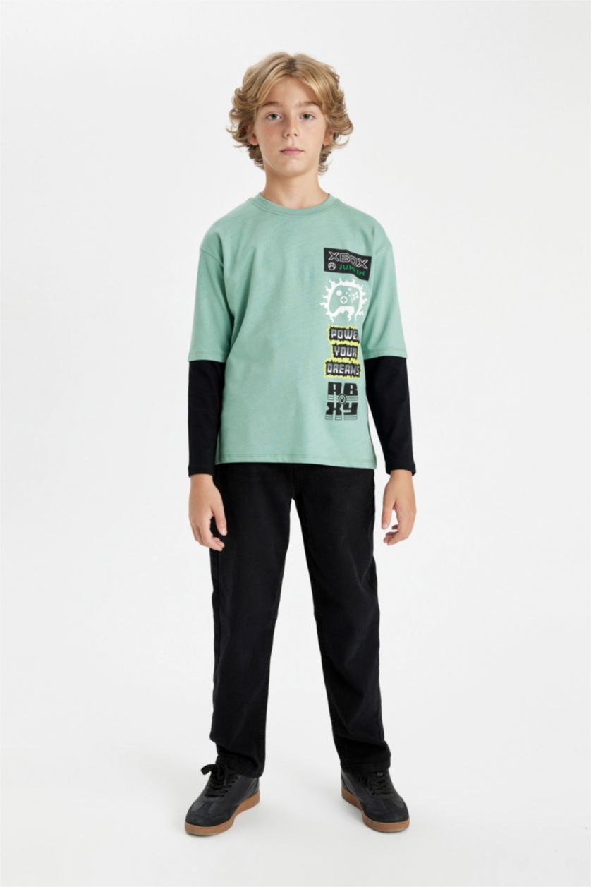 أولاد أخضر تيشيرت ولادي كم طويل قصة عادية بطبعة من الخلف