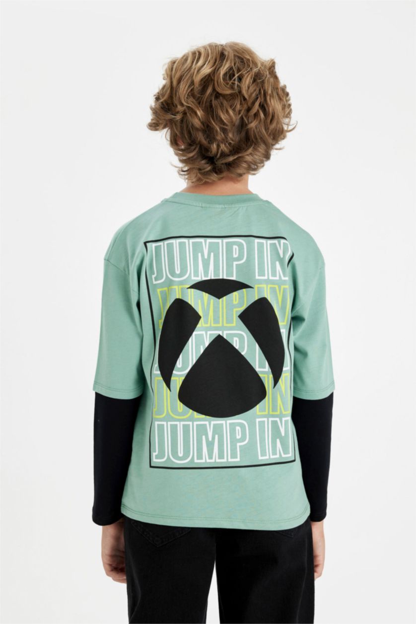 أولاد أخضر تيشيرت ولادي كم طويل قصة عادية بطبعة من الخلف