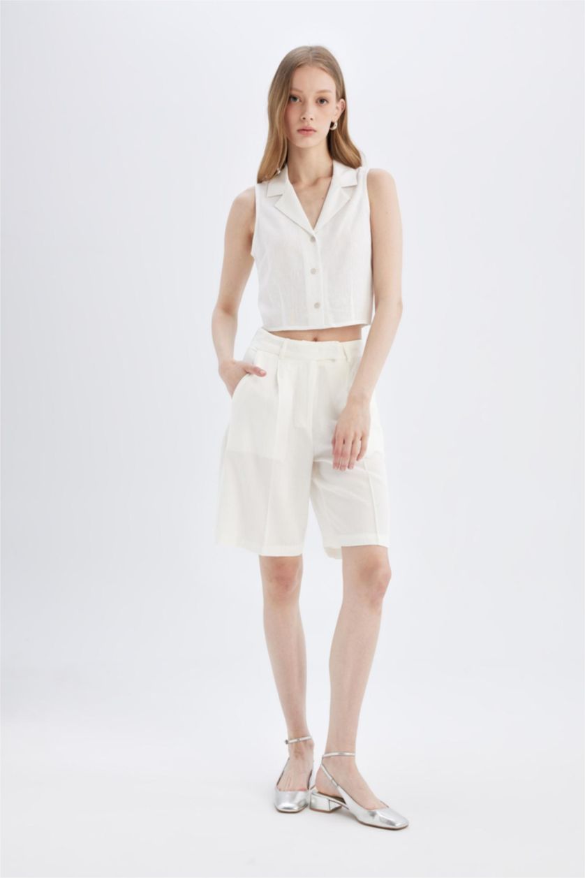 نساء اوف وايت شورت ستان قصير بجيب وخصر عالي