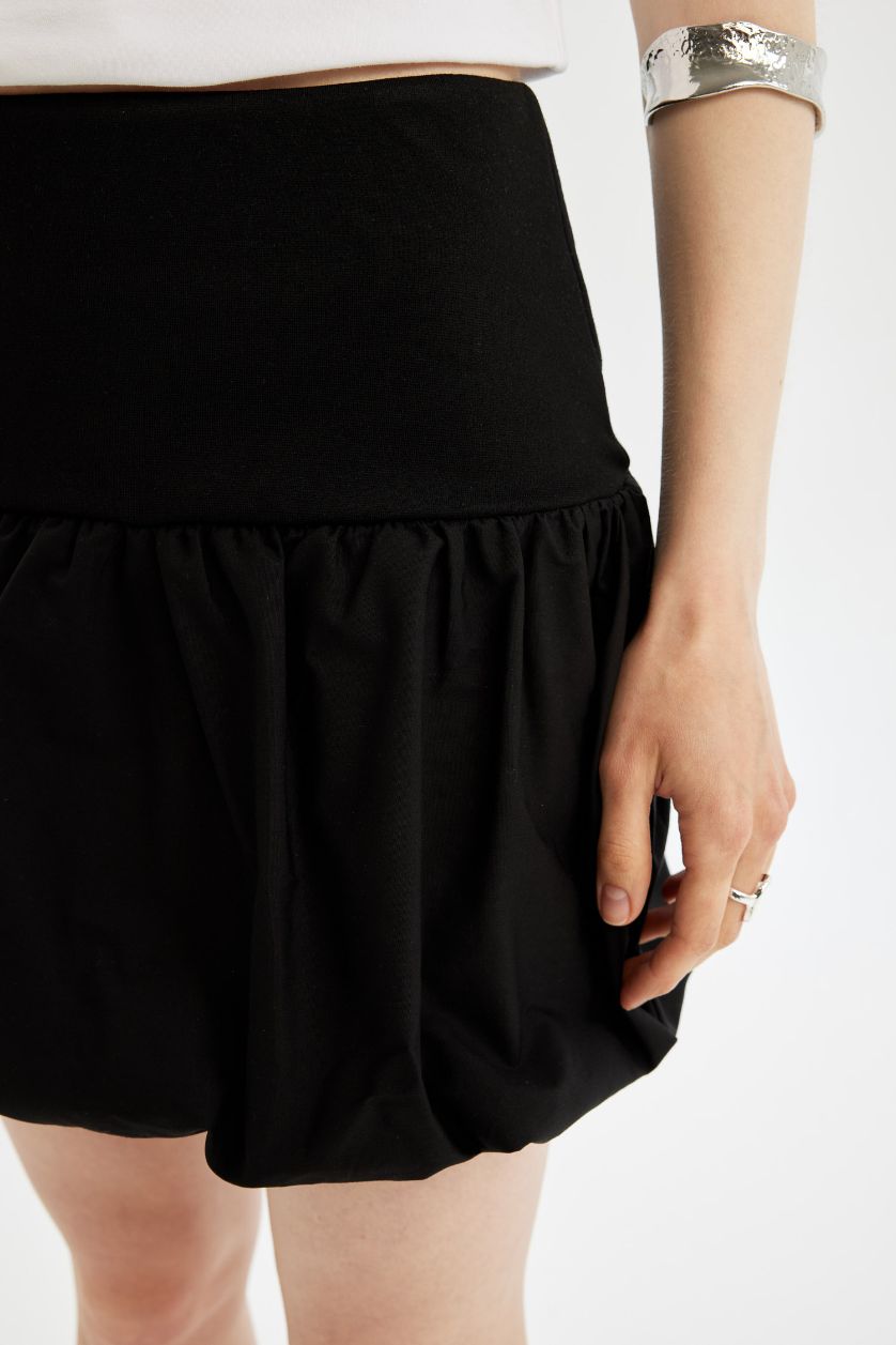 FEMME Noir Mini Jupe en Coton à Coupe Ballon et Taille Haute avec doublure