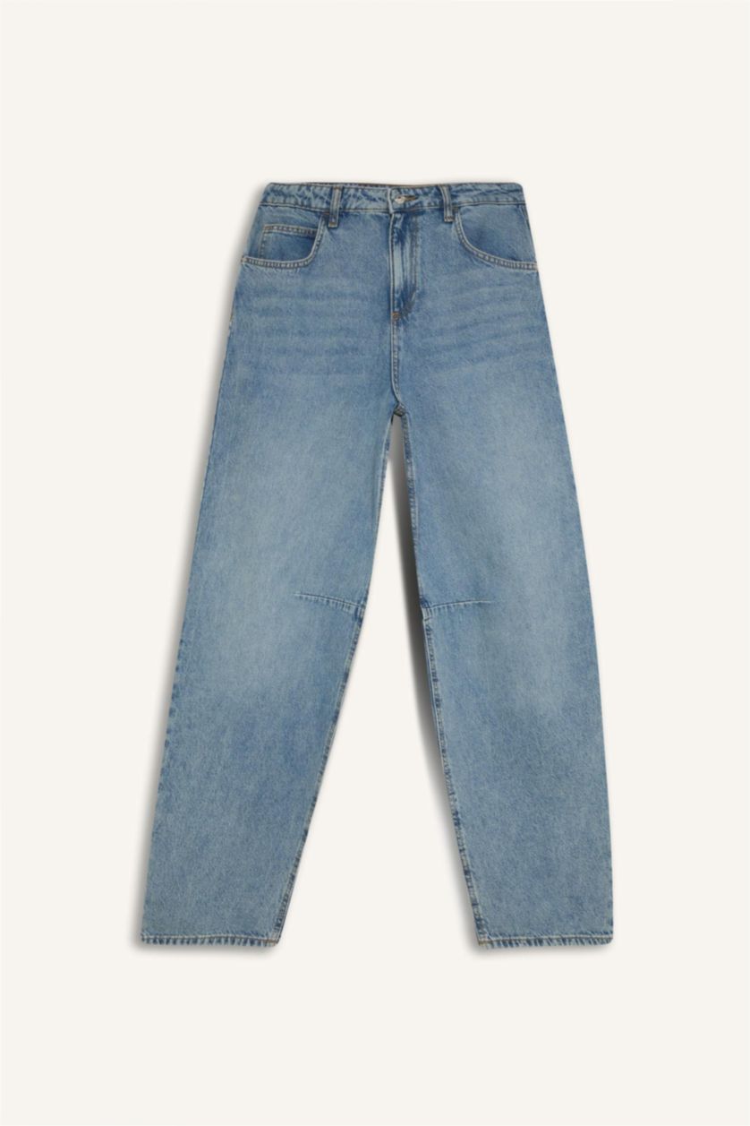 FEMME Bleu Pantalon Jean Baggy long à taille haute