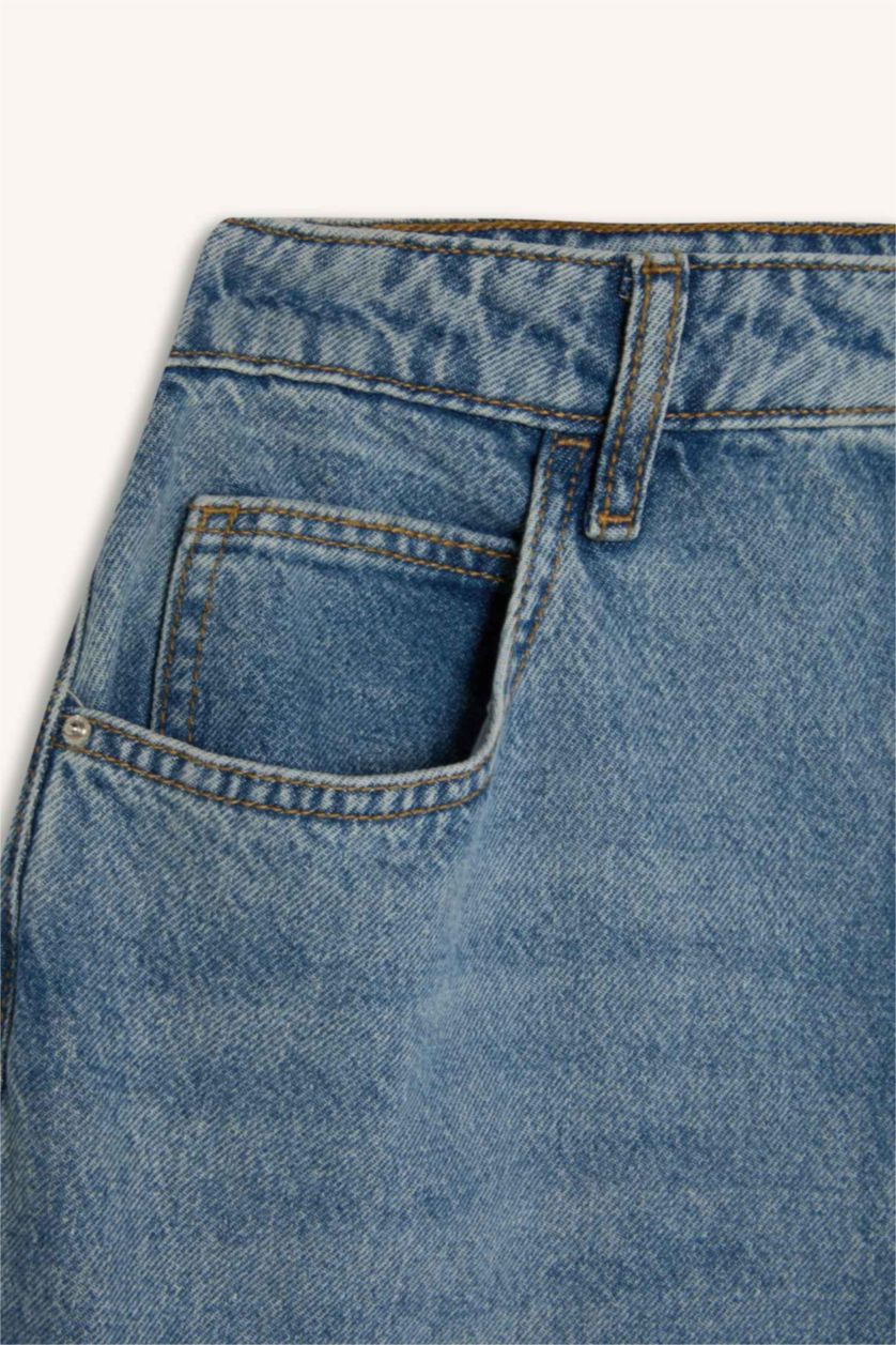 FEMME Bleu Pantalon Jean Baggy long à taille haute