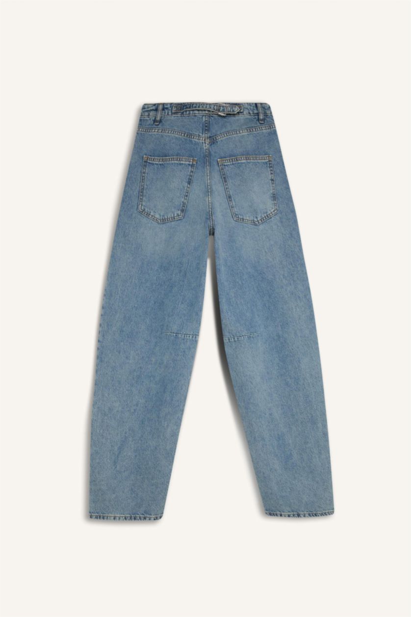 FEMME Bleu Pantalon Jean Baggy long à taille haute