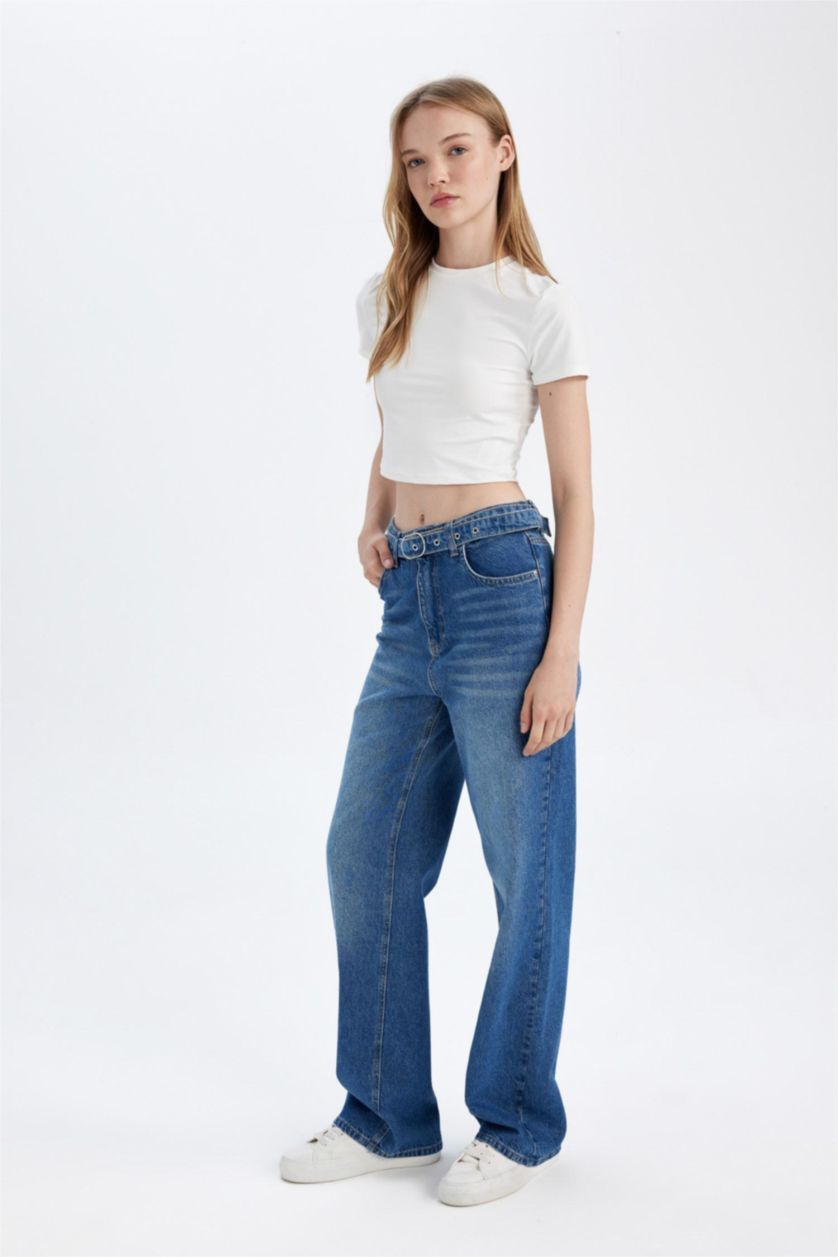 WOMAN Blue 90's Wide Leg High Waist Long Washed Jeans