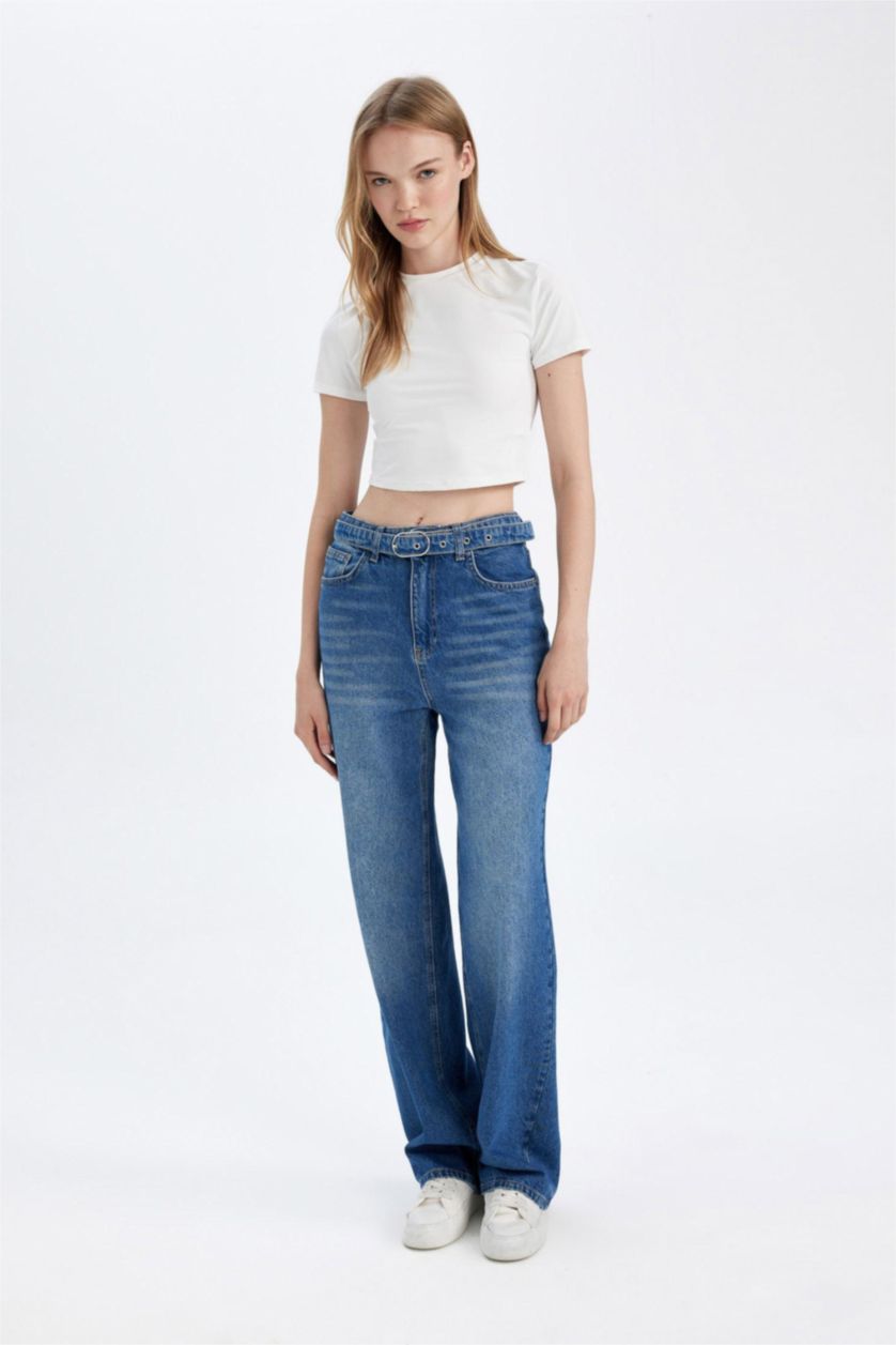 WOMAN Blue 90's Wide Leg High Waist Long Washed Jeans